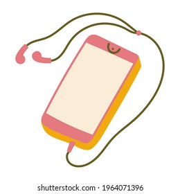 Doodle smartphone with headphones. Vector illustration isolated on white background