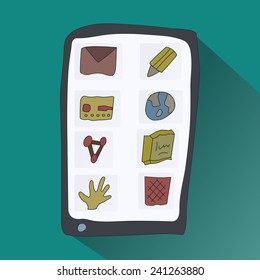 Doodle smartphone with icons and flat shadows