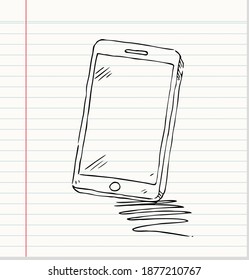 Doodle Smartphone auf Papierhintergrund. Vektorgrafik.