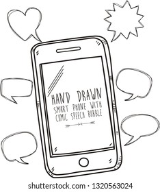 Doodle Smartphone screen with comic speech bubble