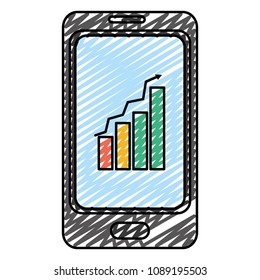 doodle smartphone with statistics graphic bar growing