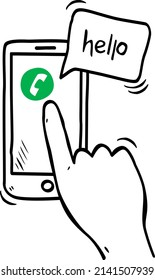 Doodle Smartphone mit dem Symbol der Wolke des hallo-Dialogs