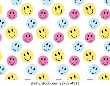 Doodle smile character pattern , seamless background , pastel color vector for design.