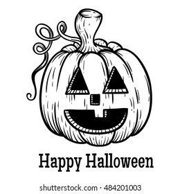 doodle smile halloween pumpkin with outline and add text on white background