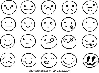 Doodle smile set in trendy style on white background. Graphic design icon set. Abstract illustration. Cute character. Set icon smile emoji. Vector collection. 