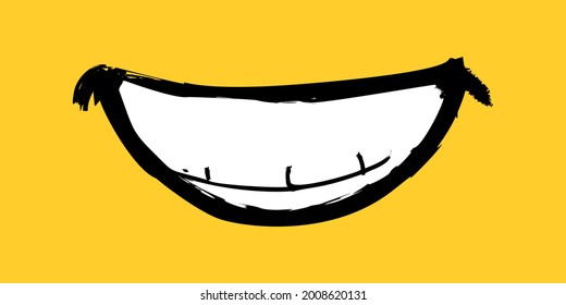 Doodle smile with white teeth. Cartoon face icon. Laugh concept.