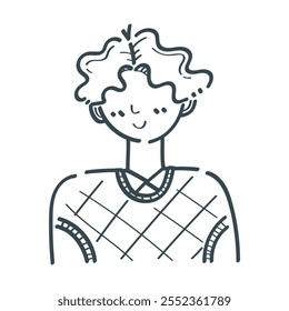 Doodle of a Smiling Person with Curly Hair