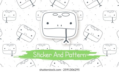 Doodle Snake Cartoon Character, Hand Drawn Kids Animal Style, Seamless Pattern, Sticker With Shadow. Vector eps 10.