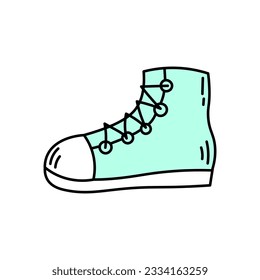 Doodle sneaker vector illustration. Hand drawn shoe with black outline, 90s nostalgia. Vintage aesthetics