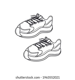 Doodle Sneakers for Training, Running and Active Lifestyle in Sketch style. Hand Drawn Line Shoes for Workout. Sport Footwear isolated on White Background. 