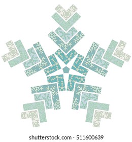 Doodle Snowflake with abstract pattern on a white background