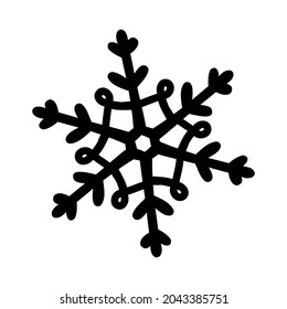 doodle snowflake drawn with black lines. silhouette of a snowflake for plotter cutting. vector illustration isolated on white background.