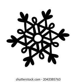 doodle snowflake drawn with black lines. silhouette of a snowflake for plotter cutting. vector illustration isolated on white background.