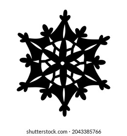 copo de nieve con doodle dibujado con líneas negras. silueta de un copo de nieve para cortar trazadores. ilustración vectorial aislada en fondo blanco.