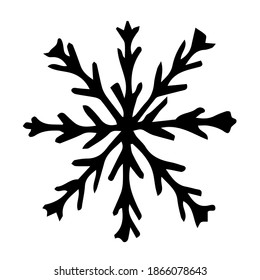 Doodle snowflake. Hand drawn vector winter element isolated on white background. 