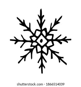 Copo de nieve con doodle. Elemento de invierno vector dibujado a mano aislado sobre fondo blanco. Imágenes prediseñadas para la decoración de una casa de vacaciones.