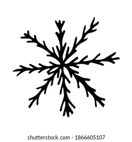 Doodle snowflake. Hand drawn vector winter element isolated on white background. 