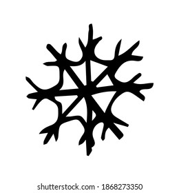 Copo de nieve con doodle. Elemento de invierno vector dibujado a mano aislado sobre fondo blanco. 