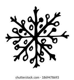 Doodle snowflake. Hand drawn vector winter element isolated on white background. 
