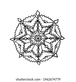 Doodle snowflake on a white background.Vector snowflake can be used in holiday, Christmas designs,textiles, packaging, postcards.