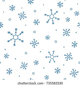Doodle snowflake pattern isolated on white background. Vector ornament in funny cartoon style for your christmas decor, wrapping, wallpaper, web page design.