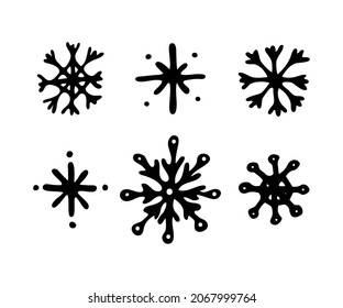 Doodle-Schneeflocken, einfache schwarze Symbol, Vektorgrafik einzeln auf weißem Hintergrund