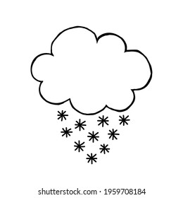 Doodle snowflakes and a cloud on a white background.Vector snow can be used in meteorological designs.textiles.the cover of the notebook.
