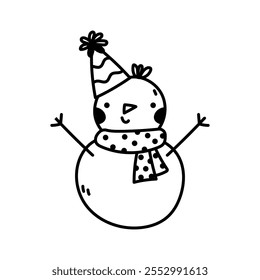 Doodle Snowman. Cute Christmas snowman. Vector hand drawn illustration, izolated on a white background