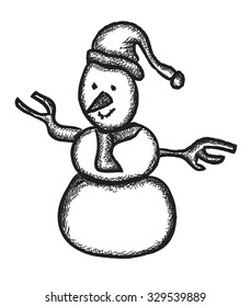 doodle snowman,  illustration vector icon