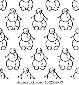 Doodle snowman seamless pattern. Christmas and New Year background with snowmen. Holiday hand drawn wallpaper. EPS 8