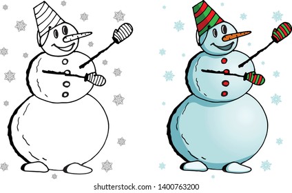 Doodle Snowman Vector Illustration White Background