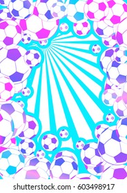Doodle Soccer Balls Frame in bright pink neon colors. Vector art design.