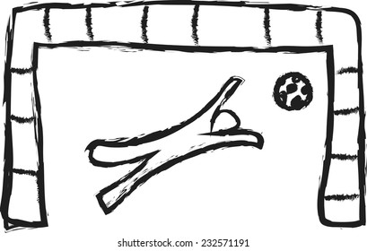 doodle  soccer goalkeeper trying to stop goal symbol, vector