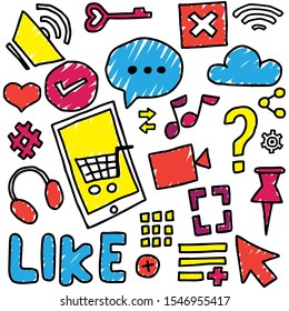 doodle social media objects and symbols