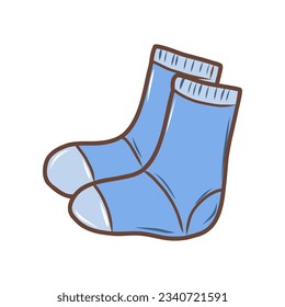 Doodle sock illustration. Autumn vector hand drawn color icon