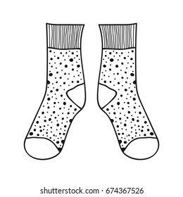 Doodle socks. Black and white illustration for coloring book, pages.