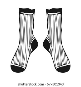Doodle socks. Black and white illustration for coloring book, pages.