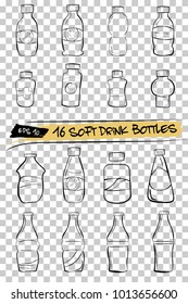 Doodle of Soft Drink Bottles, at Transparent Effect Background 