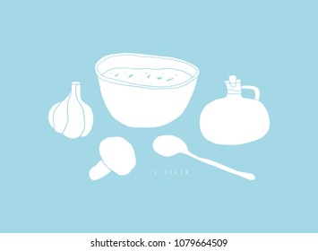 Doodle soup set. Kitchen hand drawn vector elements