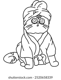 Doodle Spa Gato Negro Line Art para niños página para colorear