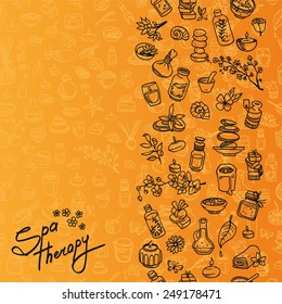 doodle spa and self care elements, background, vector illustration