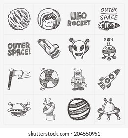 doodle space elements icon set