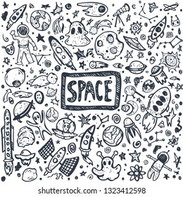 Doodle space elements set. Vector illustration