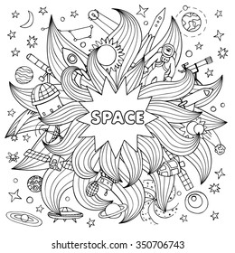 Doodle space elements. Vector illustration with hand drawn doodle space elements