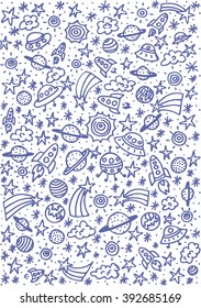 Doodle space elements. Vector illustration with hand drawn doodle space elements for wallpaper, wrapping, textile prints
