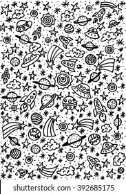 Doodle space elements. Vector illustration with hand drawn doodle space elements for wallpaper, wrapping, textile prints