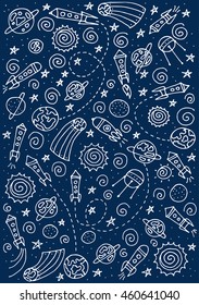 Doodle space elements. Vector illustration with hand drawn doodle space elements for wallpaper, wrapping, textile prints. Vector Illustration. eps10