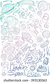 Doodle space element.Sketchy vector hand drawn white  doodles cartoon set of Space objects and symbols