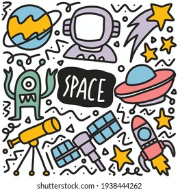 doodle space hand drawing with icons and design elements
