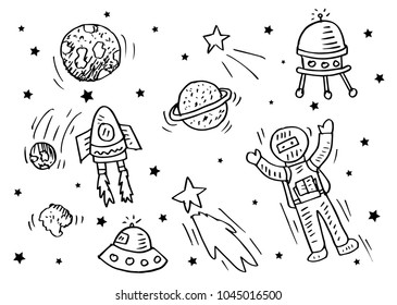 Doodle space object background.